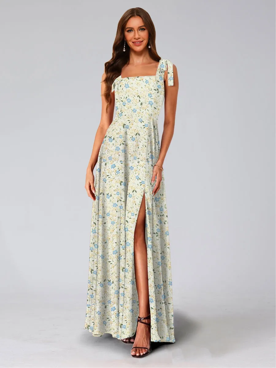 A-Line/Princess Square Neck Sleeveless Split Side Bridesmaid Dresses sold by Lavetir product image thumbnail 3