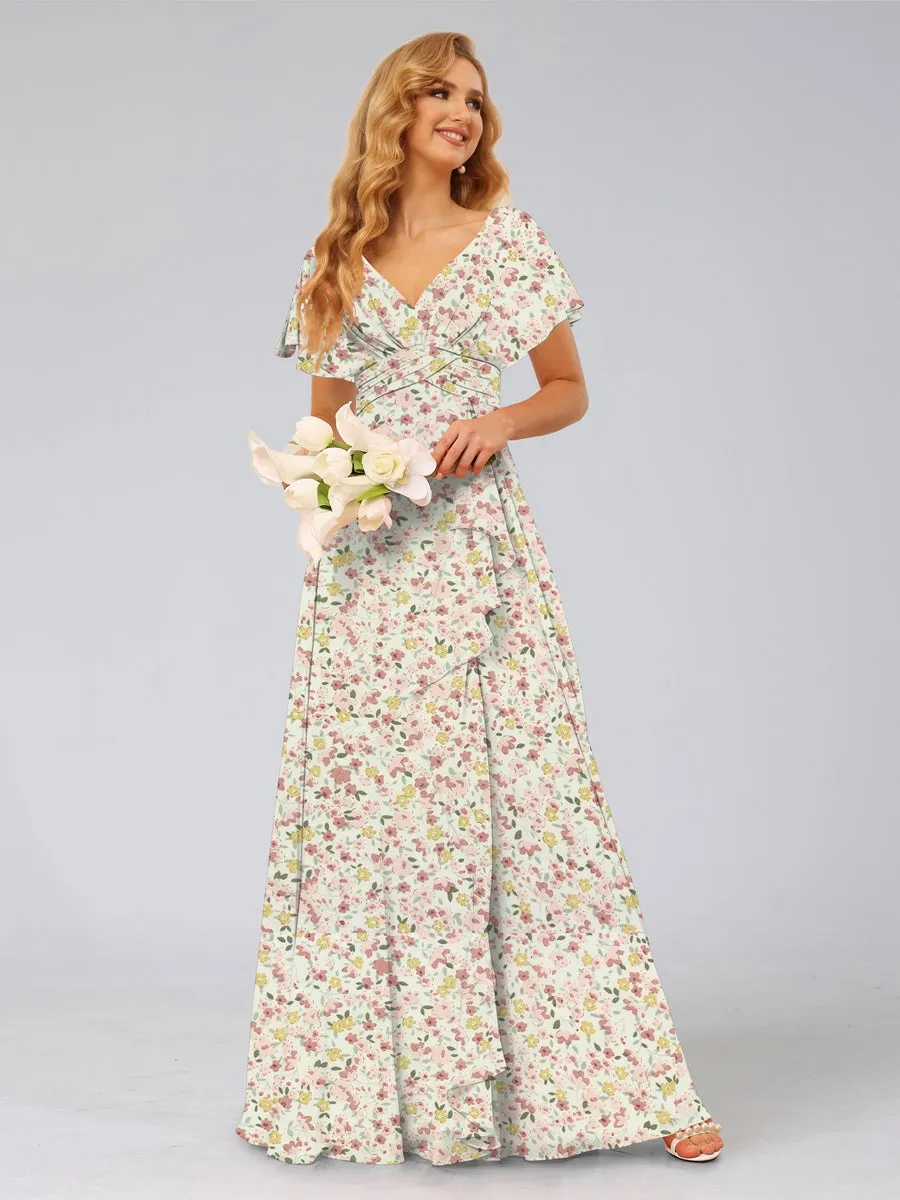 A-Line/Princess V-Neck Short Sleeves Ruffles Bridesmaid Dresses sold by Lavetir product image thumbnail 5