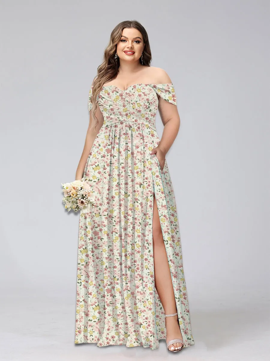 A-Line/Princess Off-the-Shoulder Short Sleeves Split Side Plus Size Bridesmaid Dresses sold by Lavetir product image thumbnail 5