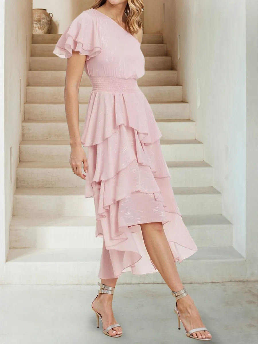 A-Line/Princess One-Shoulder Asymmetrical Tiered Bridesmaid Dresses sold by Lavetir product image thumbnail 3