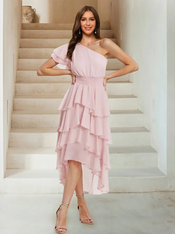 A-Line/Princess One-Shoulder Asymmetrical Tiered Bridesmaid Dresses sold by Lavetir