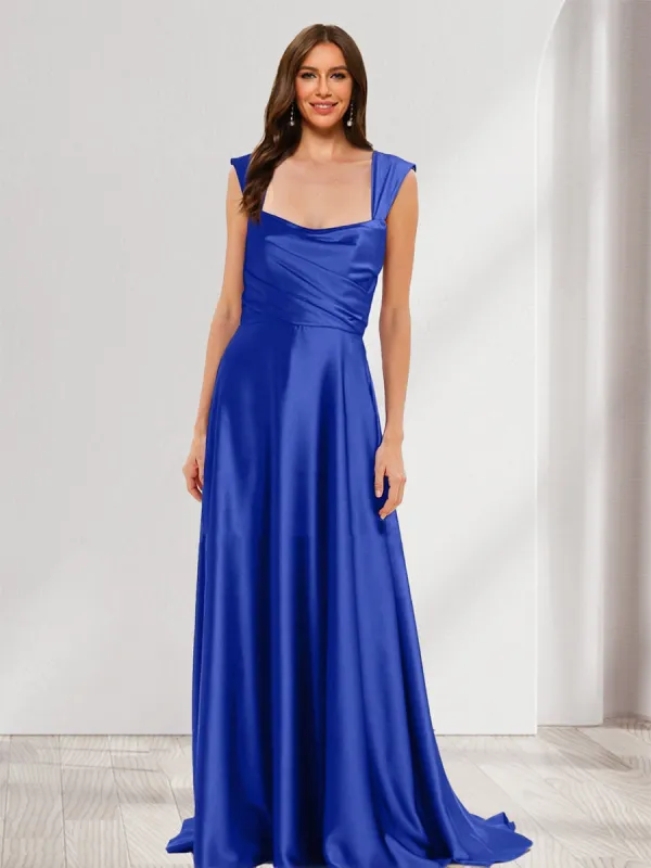 A-Line/Princess Square Neck Sleeveless Ruched Bridesmaid Dresses sold by Lavetir