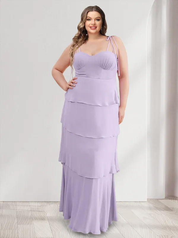 Sheath/Column Sweetheart Sleeveless Tiered Plus Size Bridesmaid Dresses sold by Lavetir