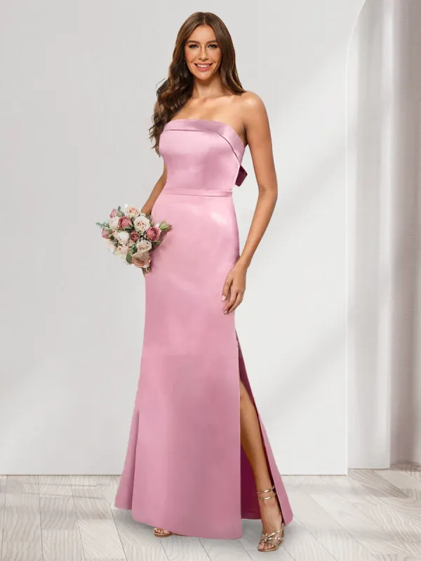 Sheath/Column Strapless Sleeveless Split Side Bridesmaid Dresses sold by Lavetir