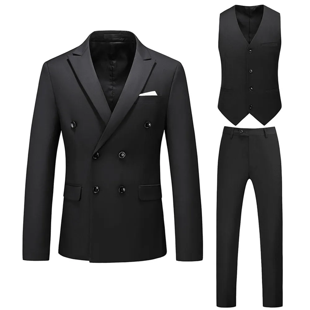 Tailored Fit Peaked Lapel Double Breasted Six-buttons 3 Pieces Men's Wedding Suits sold by Lavetir product image thumbnail 4