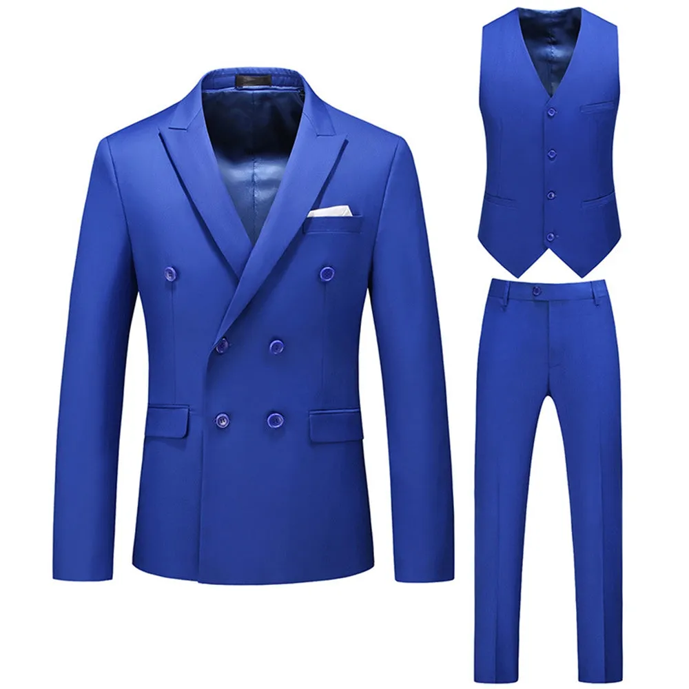 Tailored Fit Peaked Lapel Double Breasted Six-buttons 3 Pieces Men's Wedding Suits sold by Lavetir product image thumbnail 5