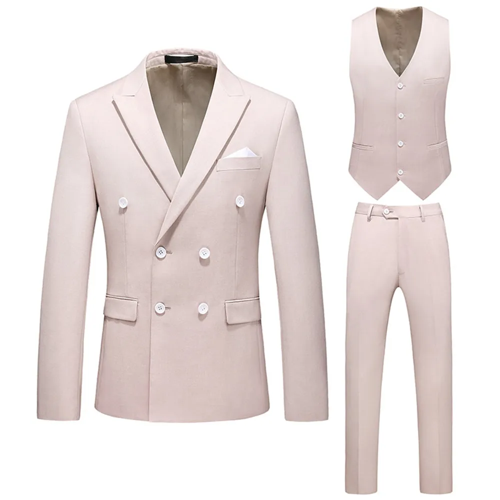 Tailored Fit Peaked Lapel Double Breasted Six-buttons 3 Pieces Men's Wedding Suits sold by Lavetir product image thumbnail 3