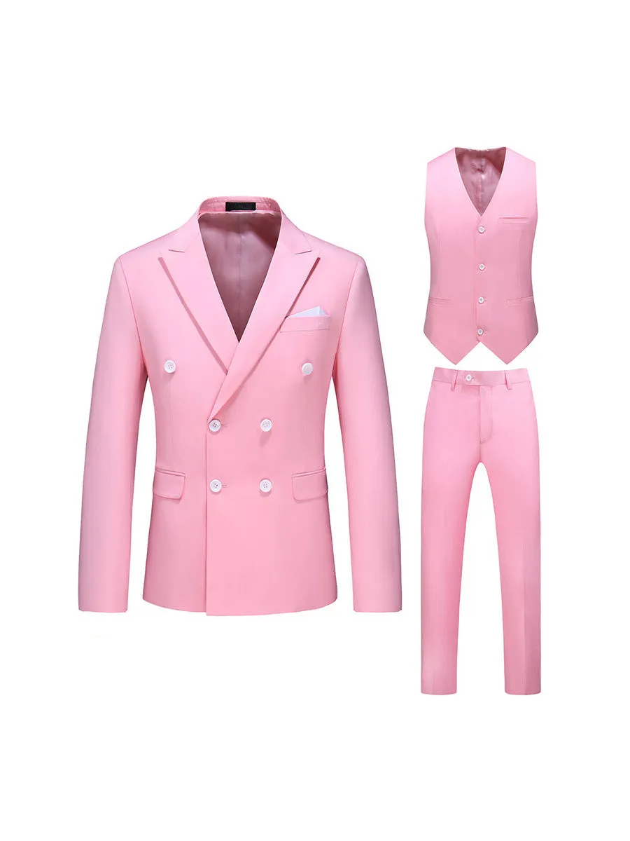 Tailored Fit Peaked Lapel Double Breasted Six-buttons 3 Pieces Men's Wedding Suits sold by Lavetir