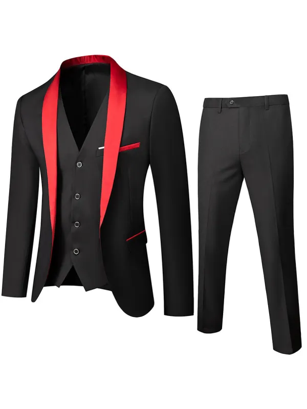 Tailored Fit Shawl Lapel Single Breasted One-button 3 Pieces Patterned Men's Wedding Suits sold by Lavetir