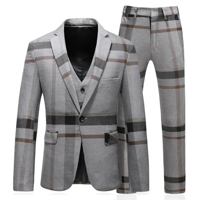 Tailored Fit Notched Lapel Single Breasted One-button 3 Pieces Patterned Men's Wedding Suits sold by Lavetir