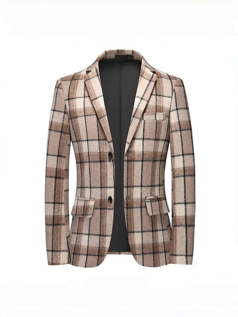 Tailored Fit Notched Lapel Breasted Two-Buttons Beach Striped Men's Party Jacket sold by Lavetir