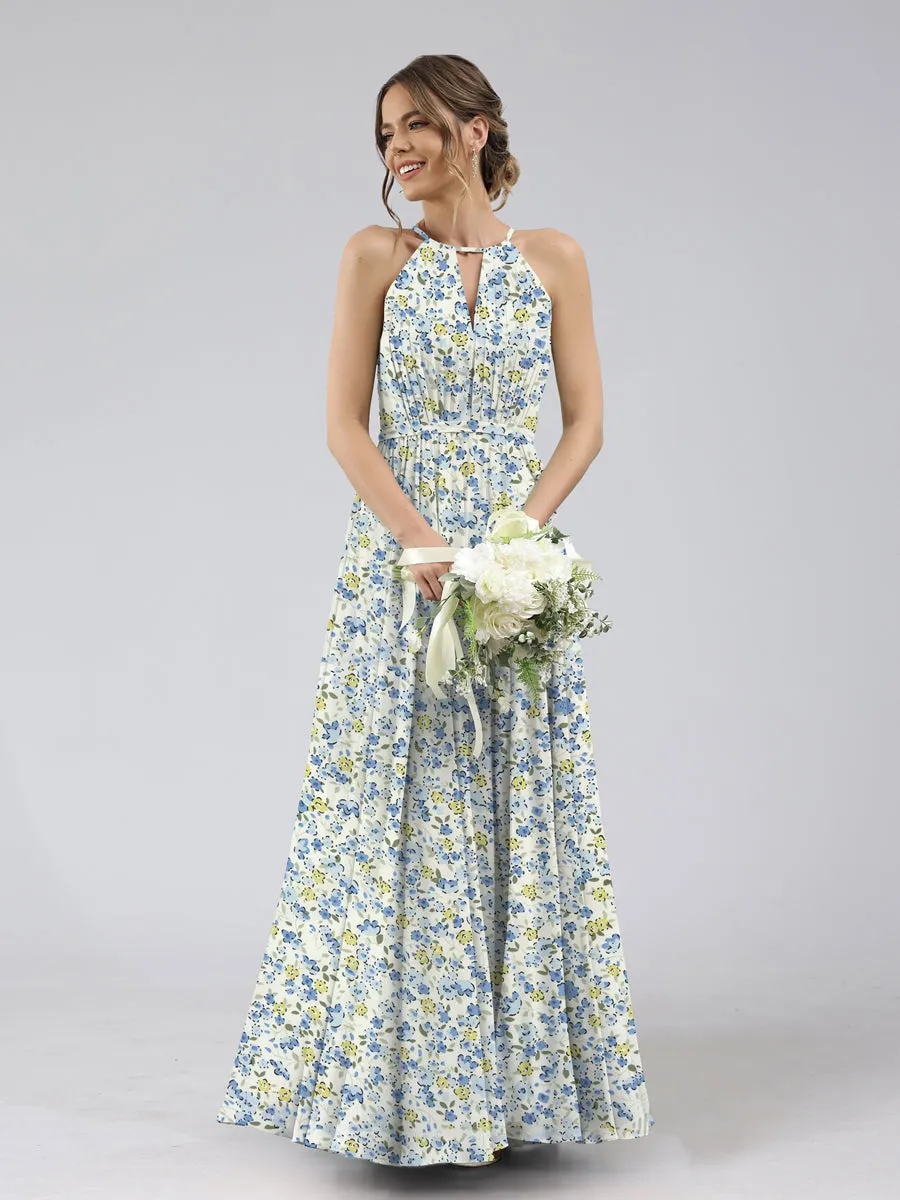 A-Line/Princess Halter Sleeveless Ruched Floral Bridesmaid Dresses sold by Lavetir product image thumbnail 5