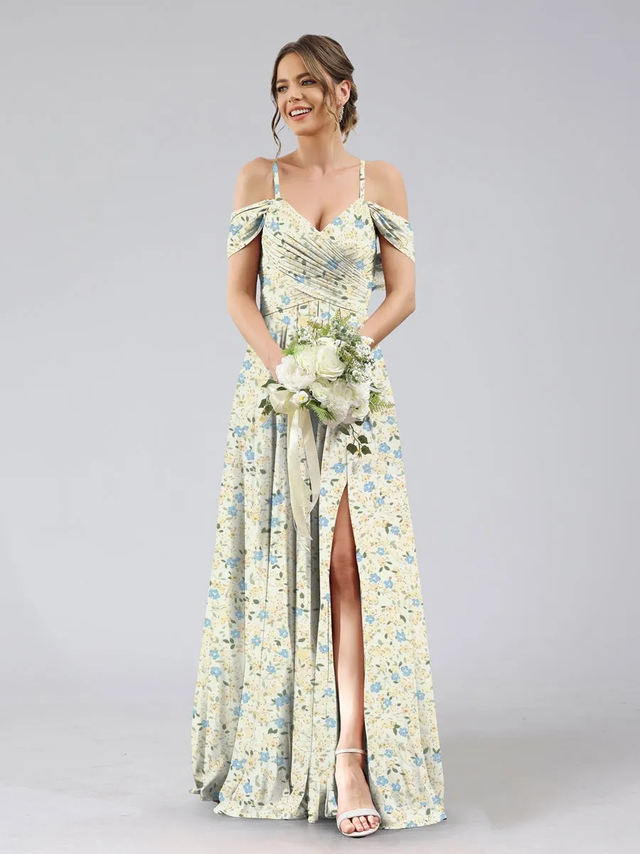 A-Line/Princess Cold Shoulder Short Sleeves Split Side Floral Bridesmaid Dresses sold by Lavetir product image thumbnail 3