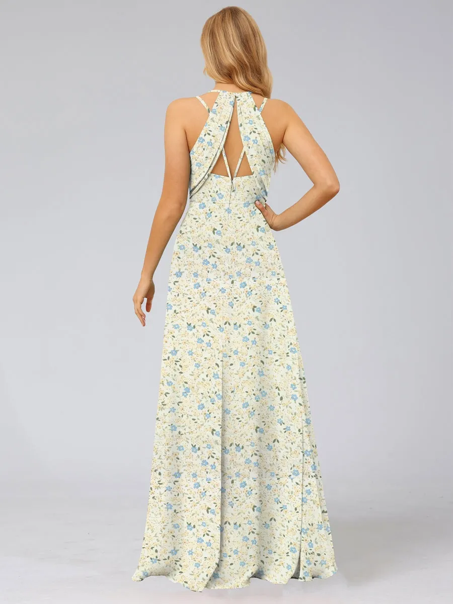 A-Line/Princess Halter Sleeveless Ruched Floral Bridesmaid Dresses sold by Lavetir product image thumbnail 2