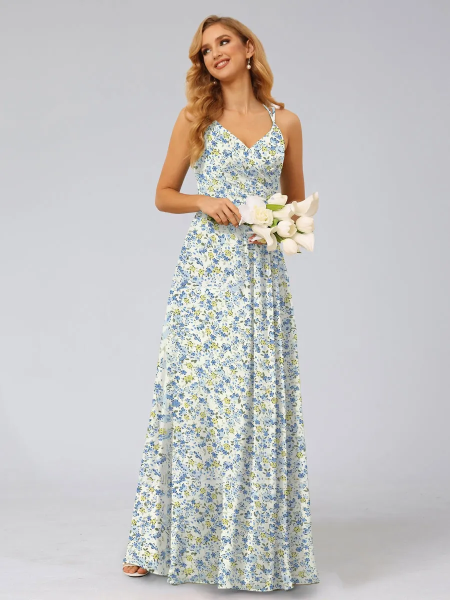 A-Line/Princess Halter Sleeveless Ruched Floral Bridesmaid Dresses sold by Lavetir product image thumbnail 3