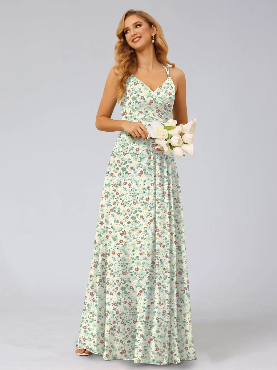 A-Line/Princess Halter Sleeveless Ruched Floral Bridesmaid Dresses sold by Lavetir product image thumbnail 5