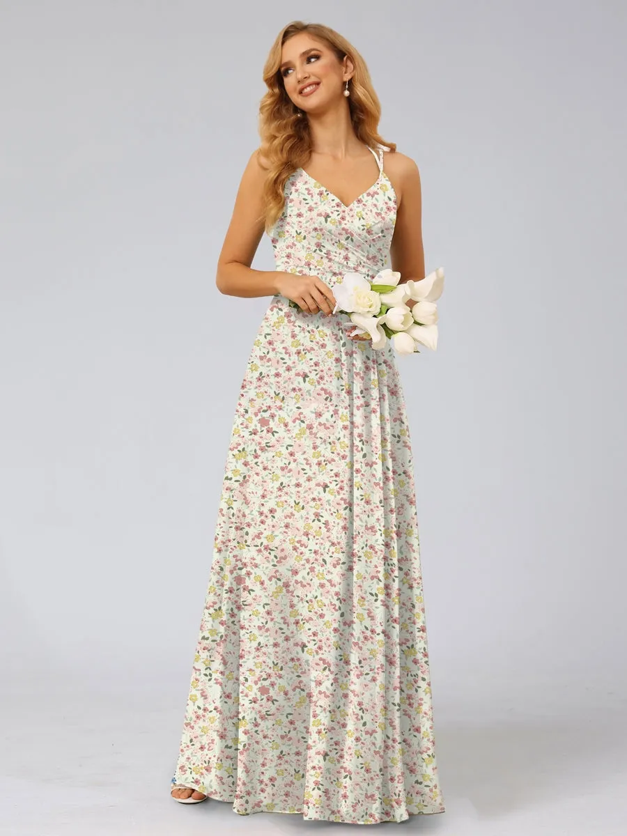 A-Line/Princess Halter Sleeveless Ruched Floral Bridesmaid Dresses sold by Lavetir product image thumbnail 4