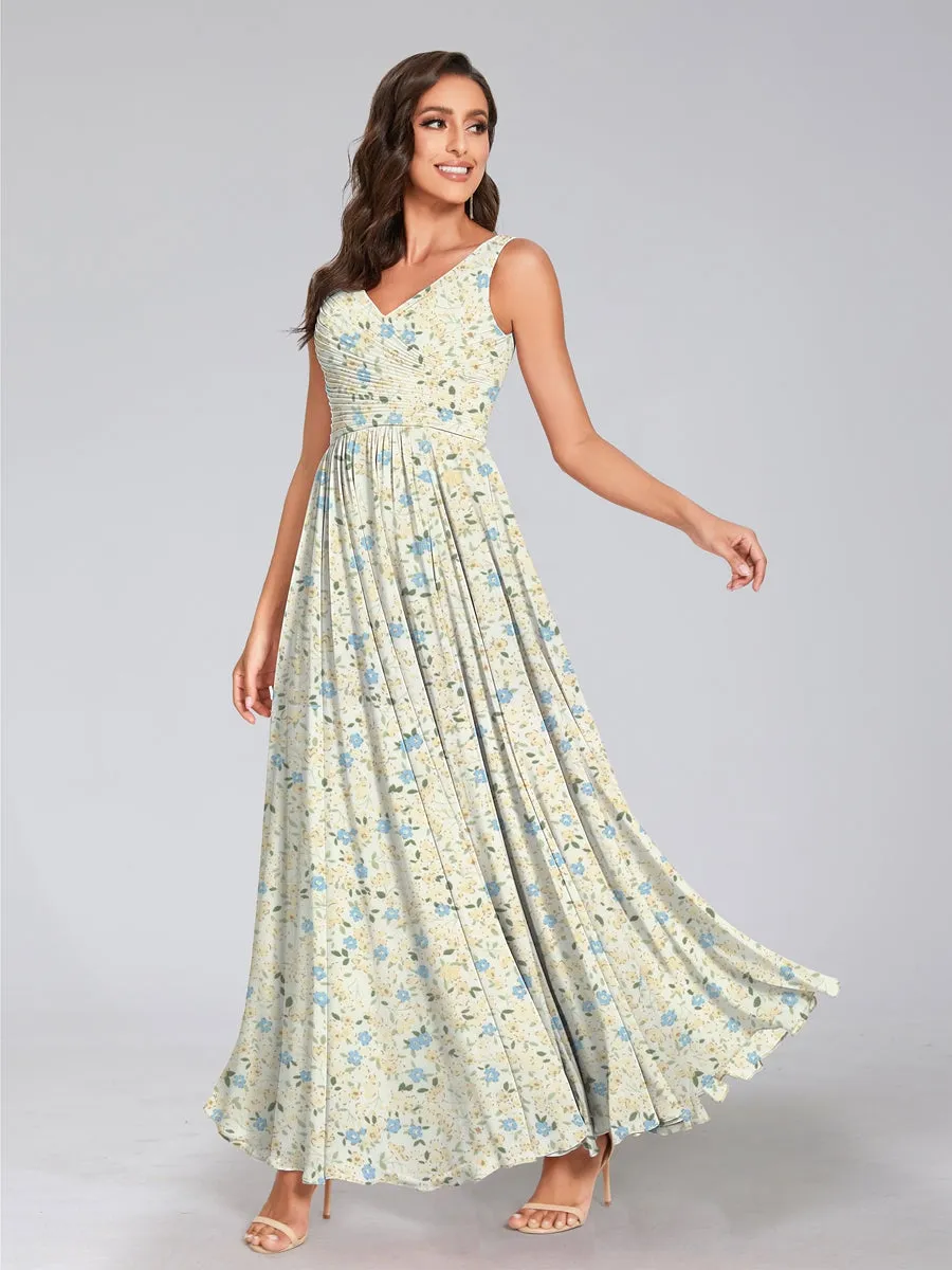 A-Line/Princess V-Neck Sleeveless Ruched Floral Bridesmaid Dresses sold by Lavetir product image thumbnail 4