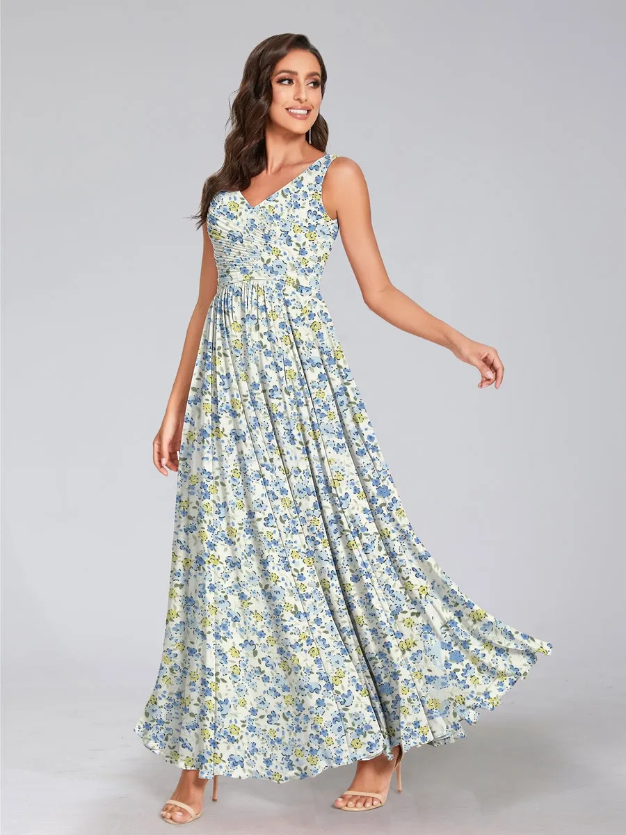 A-Line/Princess V-Neck Sleeveless Ruched Floral Bridesmaid Dresses sold by Lavetir product image thumbnail 5