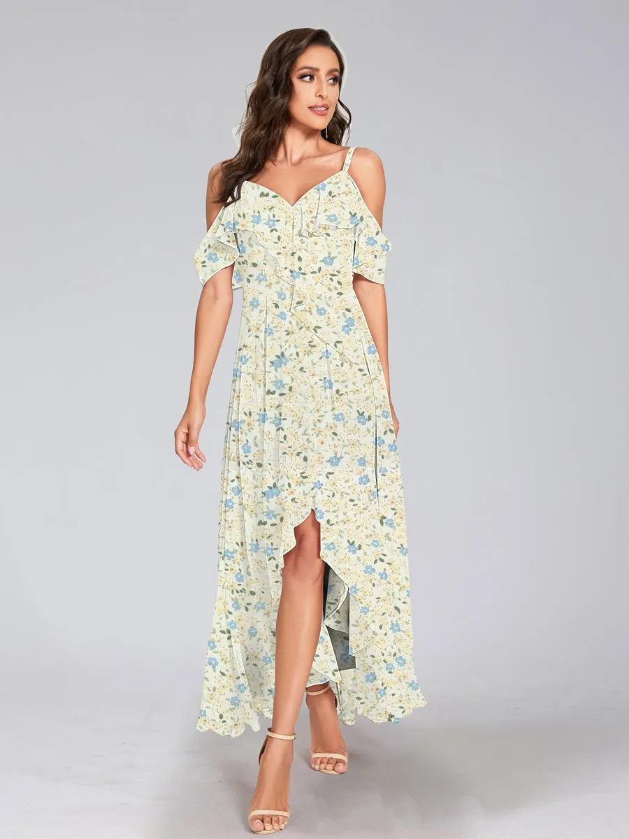 A-Line/Princess Cold Shoulder Short Sleeves Ruffles Floral Bridesmaid Dresses sold by Lavetir product image thumbnail 4