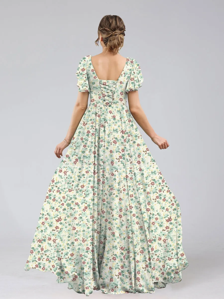 A-Line/Princess V-Neck Short Sleeves Split Side Floral Bridesmaid Dresses sold by Lavetir product image thumbnail 2