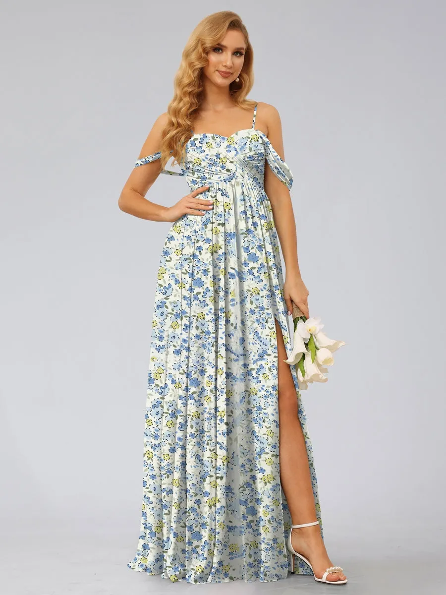 A-Line/Princess Cold Shoulder Sleeveless Split Side Floral Bridesmaid Dresses sold by Lavetir product image thumbnail 5