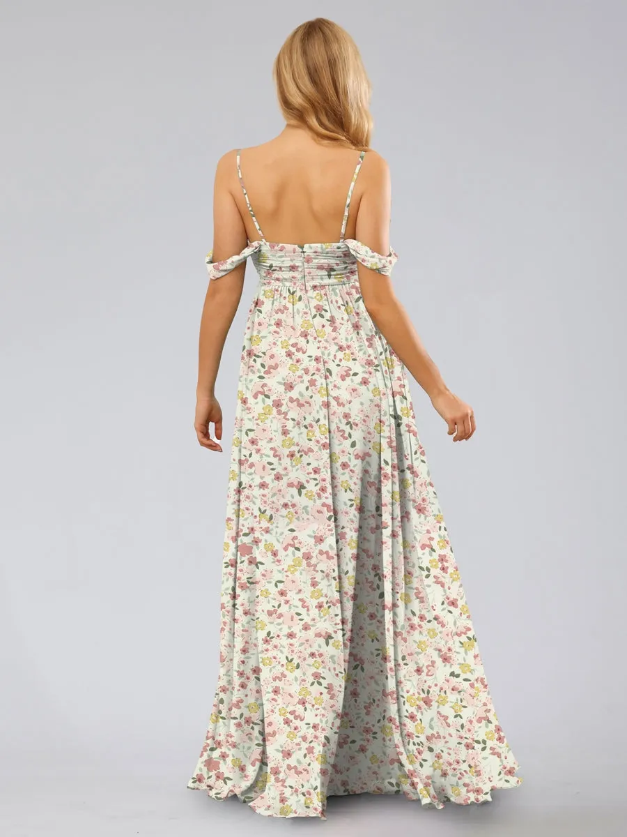 A-Line/Princess Cold Shoulder Sleeveless Split Side Floral Bridesmaid Dresses sold by Lavetir product image thumbnail 2