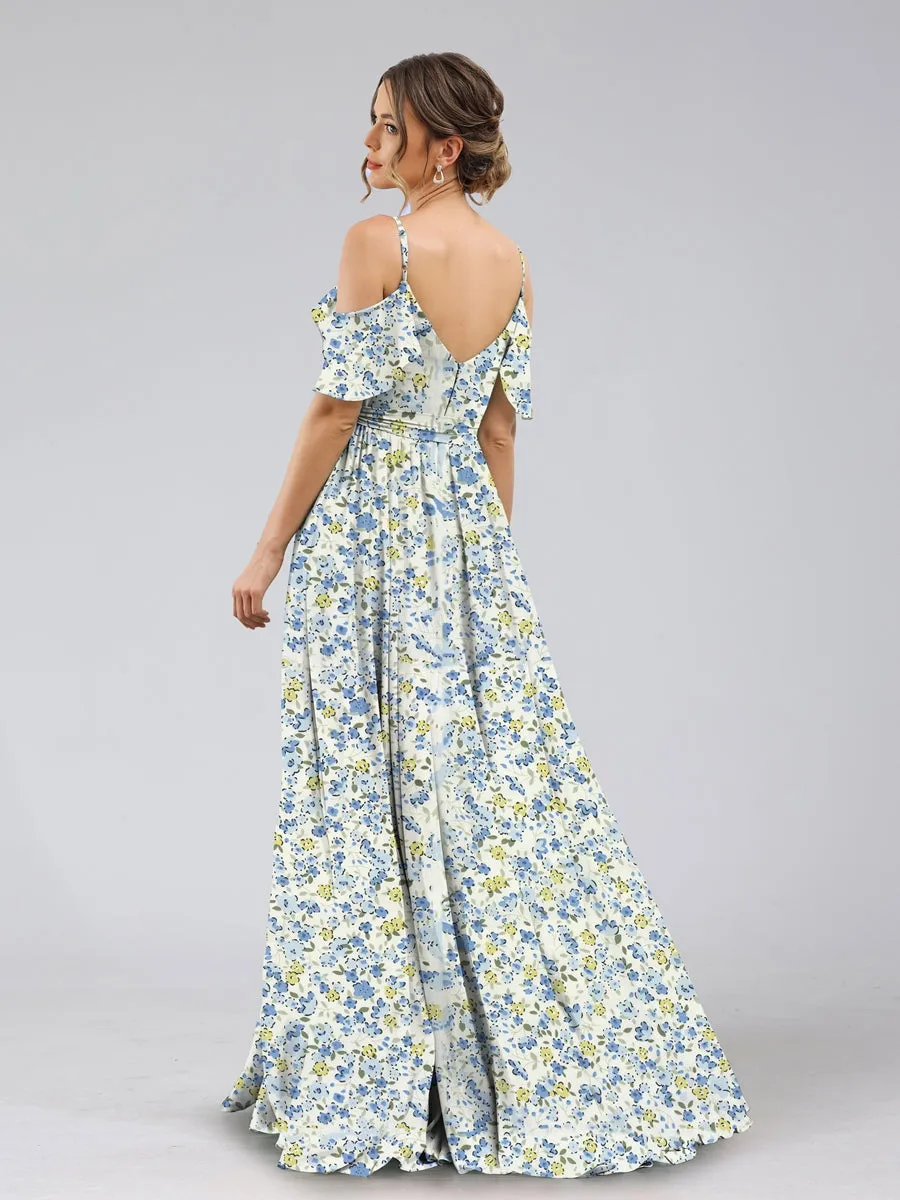 A-Line/Princess Cold Shoulder Short Sleeves Belt Floral Bridesmaid Dresses sold by Lavetir product image thumbnail 2