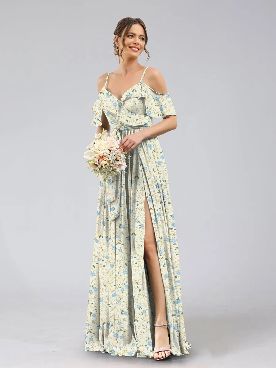 A-Line/Princess Cold Shoulder Short Sleeves Belt Floral Bridesmaid Dresses sold by Lavetir product image thumbnail 3