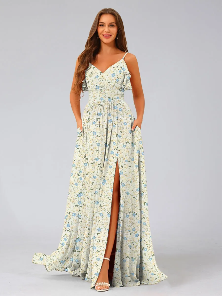 A-Line/Princess V-Neck Sleeveless Ruffles Floral Bridesmaid Dresses sold by Lavetir product image thumbnail 4