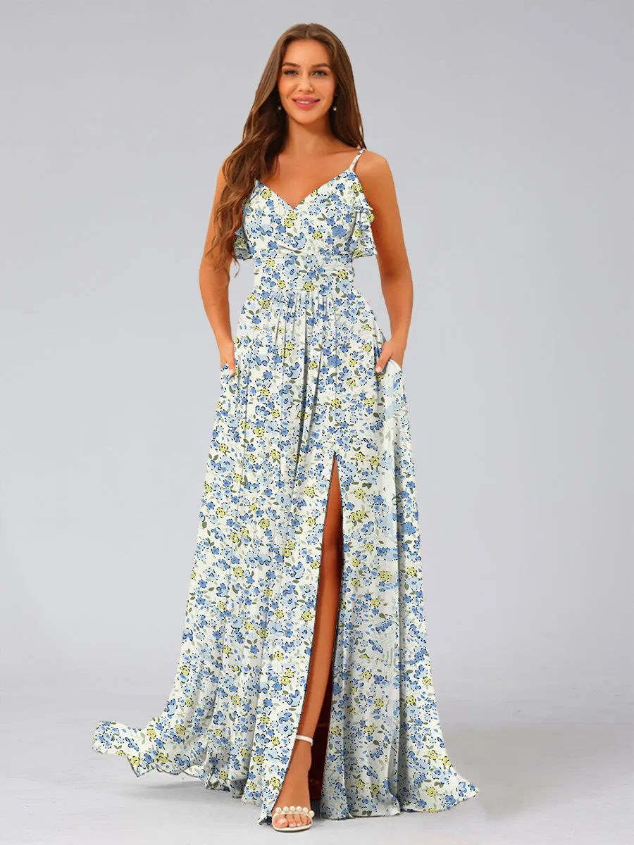 A-Line/Princess V-Neck Sleeveless Ruffles Floral Bridesmaid Dresses sold by Lavetir product image thumbnail 3