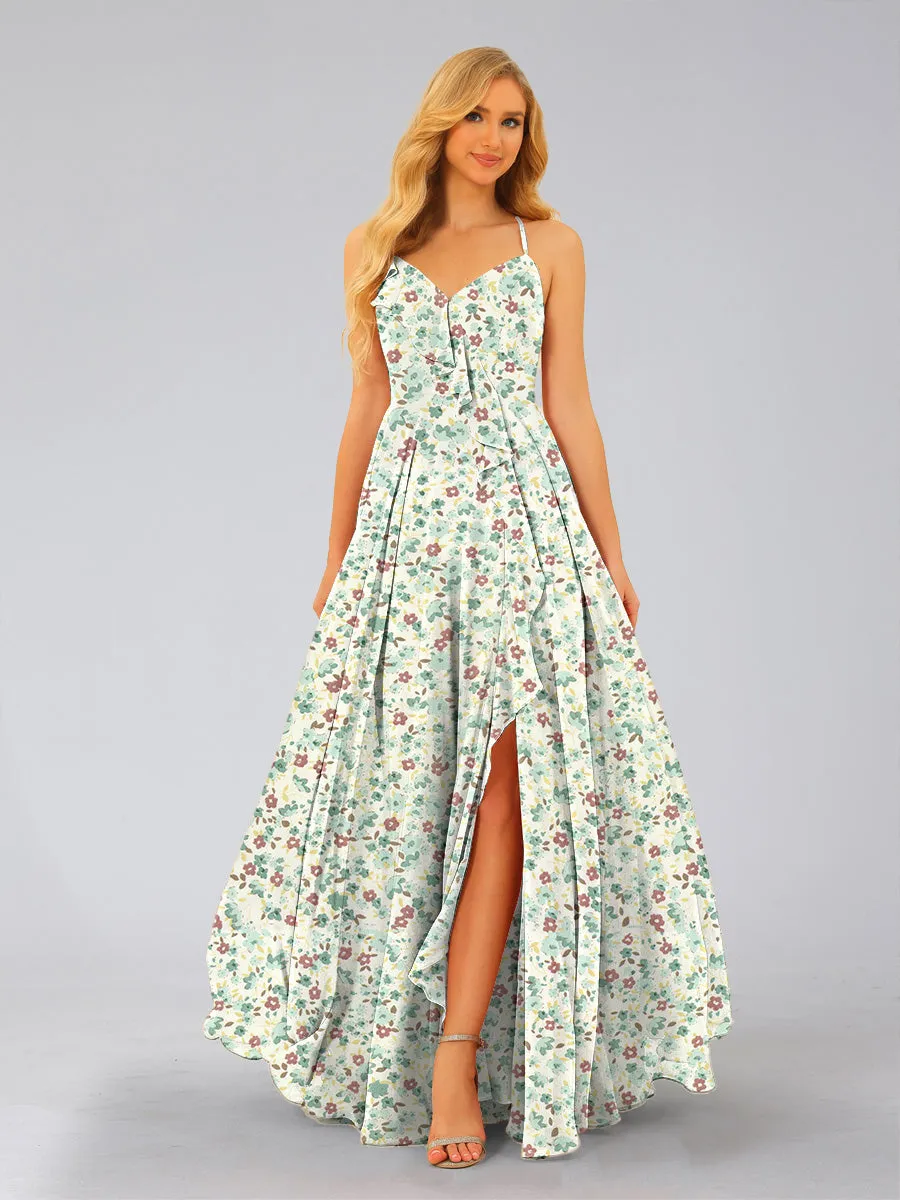 A-Line/Princess V-Neck Sleeveless Split Side Floral Bridesmaid Dresses sold by Lavetir product image thumbnail 4