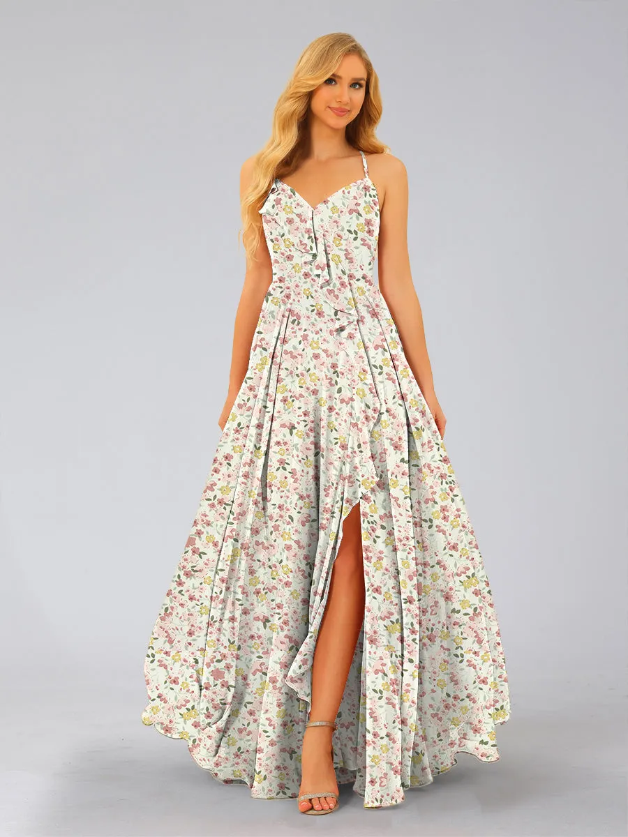 A-Line/Princess V-Neck Sleeveless Split Side Floral Bridesmaid Dresses sold by Lavetir product image thumbnail 3