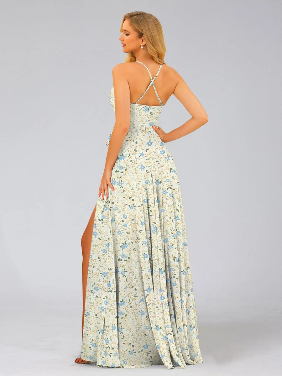 A-Line/Princess V-Neck Sleeveless Split Side Floral Bridesmaid Dresses sold by Lavetir product image thumbnail 2