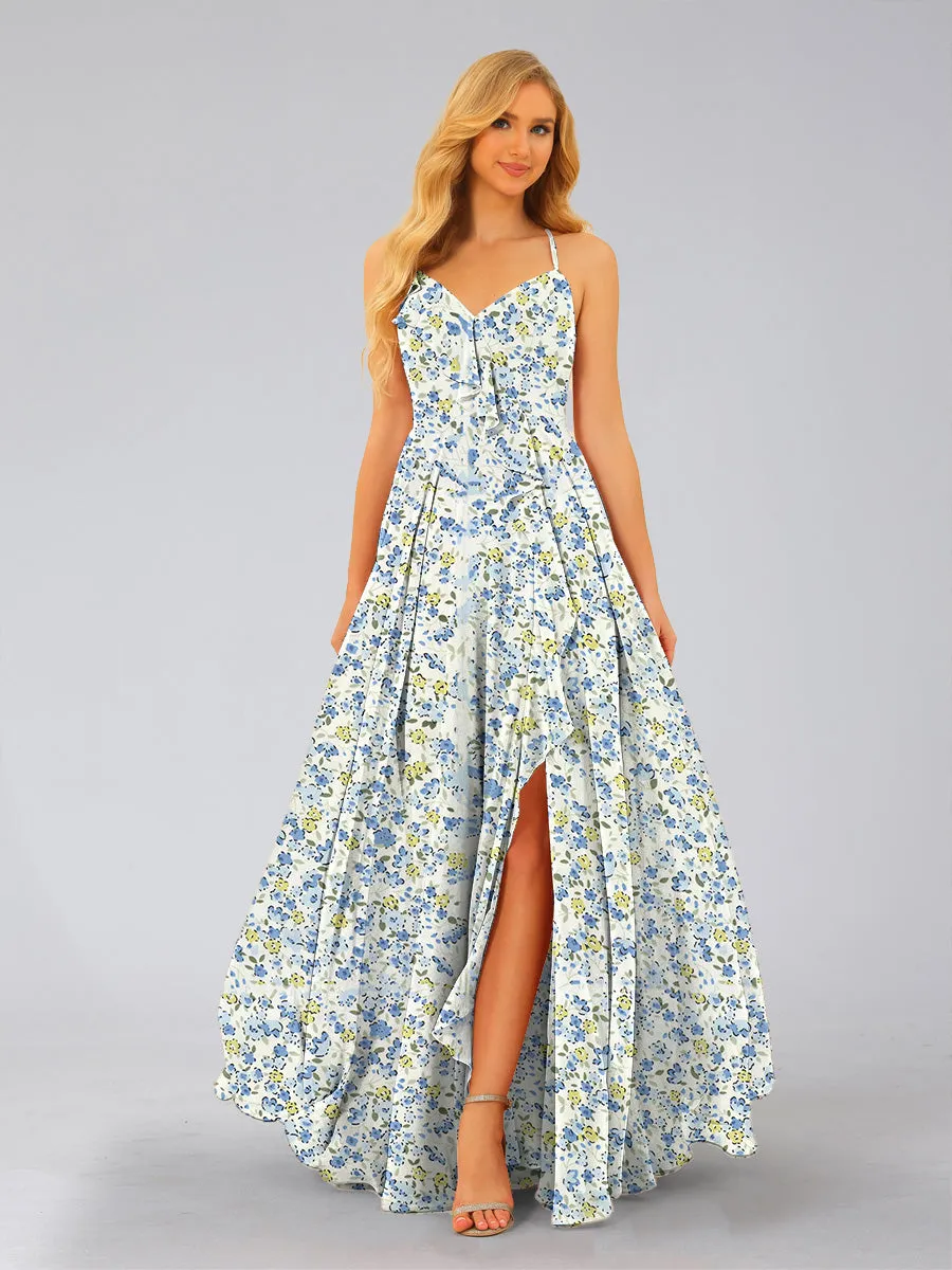 A-Line/Princess V-Neck Sleeveless Split Side Floral Bridesmaid Dresses sold by Lavetir product image thumbnail 5