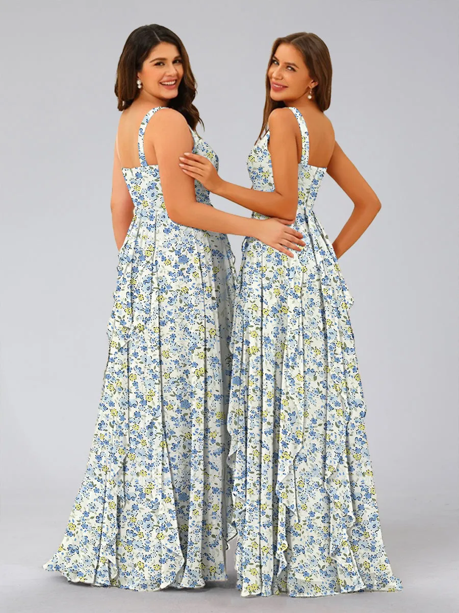 A-Line/Princess V-Neck Sleeveless Ruffles Floral Bridesmaid Dresses sold by Lavetir product image thumbnail 2