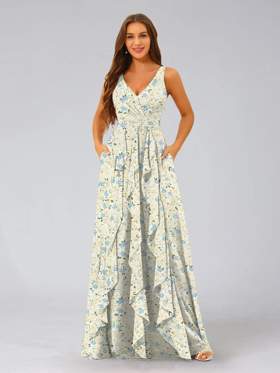 A-Line/Princess V-Neck Sleeveless Ruffles Floral Bridesmaid Dresses sold by Lavetir product image thumbnail 3