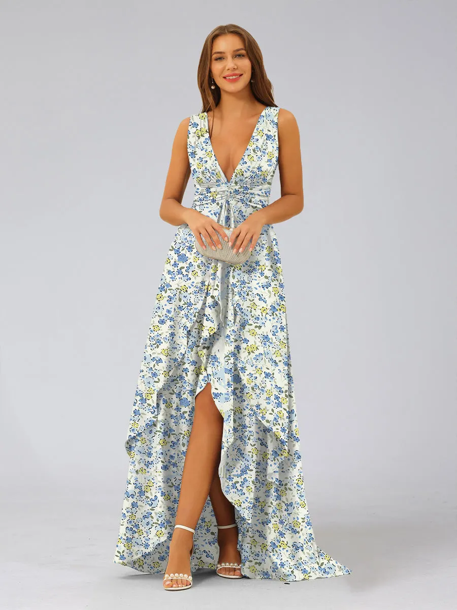 A-Line/Princess Plunging V-Neck Sleeveless Tiered Floral Bridesmaid Dresses sold by Lavetir product image thumbnail 3