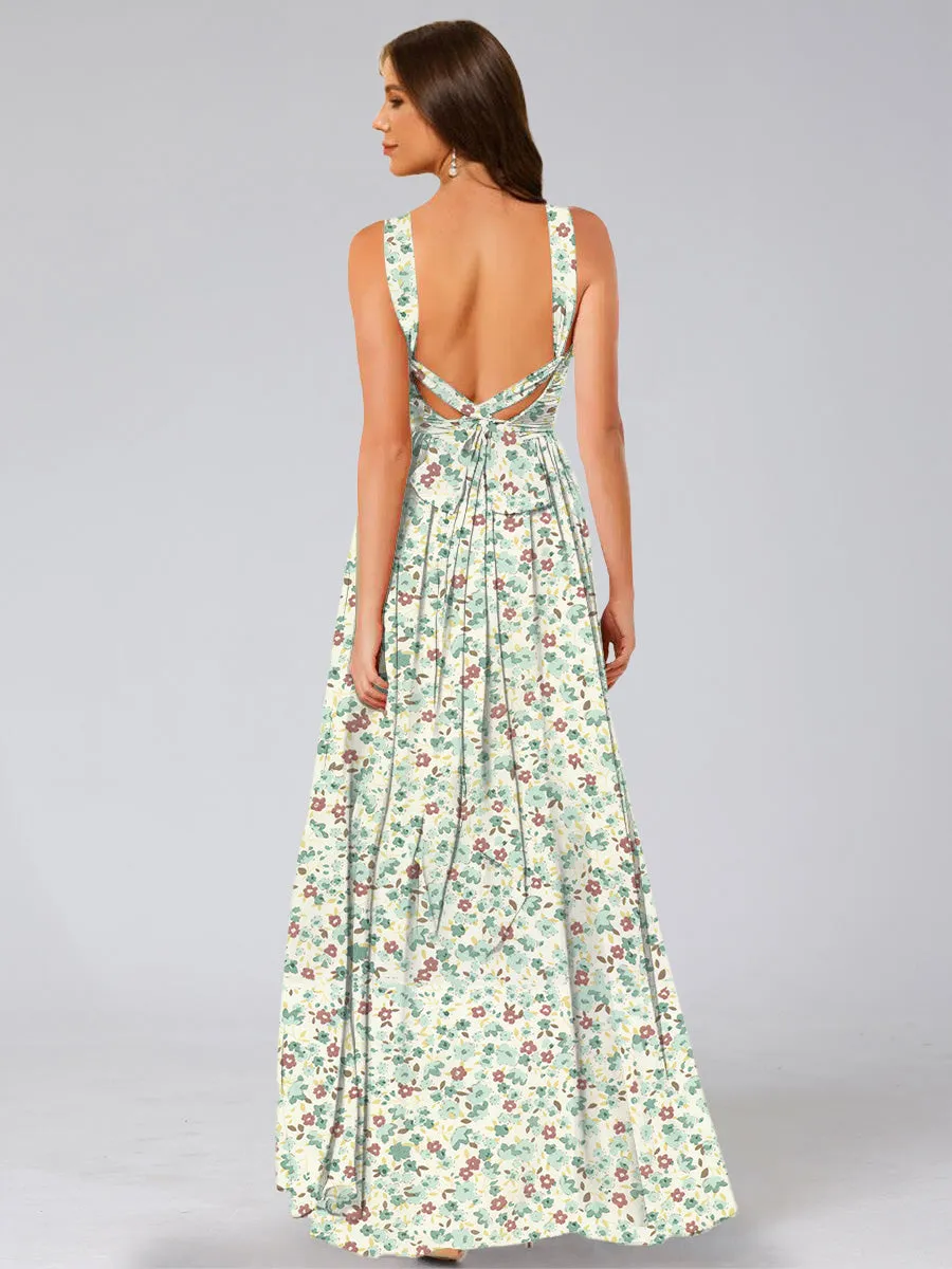 A-Line/Princess Halter Sleeveless Split Side Floral Bridesmaid Dresses sold by Lavetir product image thumbnail 2