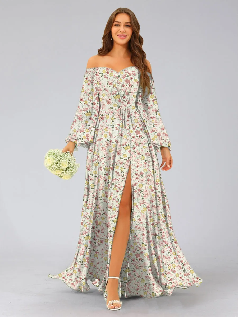 A-Line/Princess Sweetheart Long Sleeves Split Side Floral Bridesmaid Dresses sold by Lavetir product image thumbnail 4