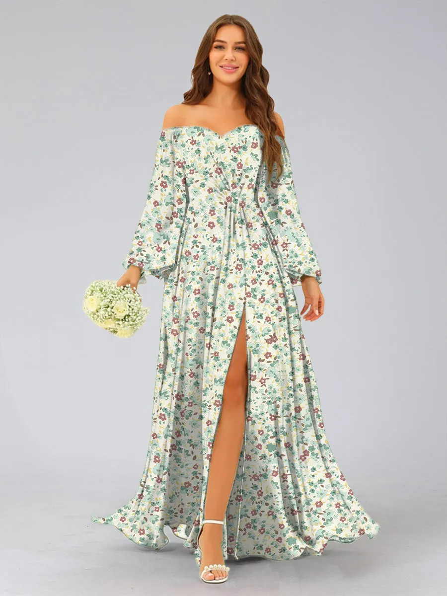 A-Line/Princess Sweetheart Long Sleeves Split Side Floral Bridesmaid Dresses sold by Lavetir product image thumbnail 5