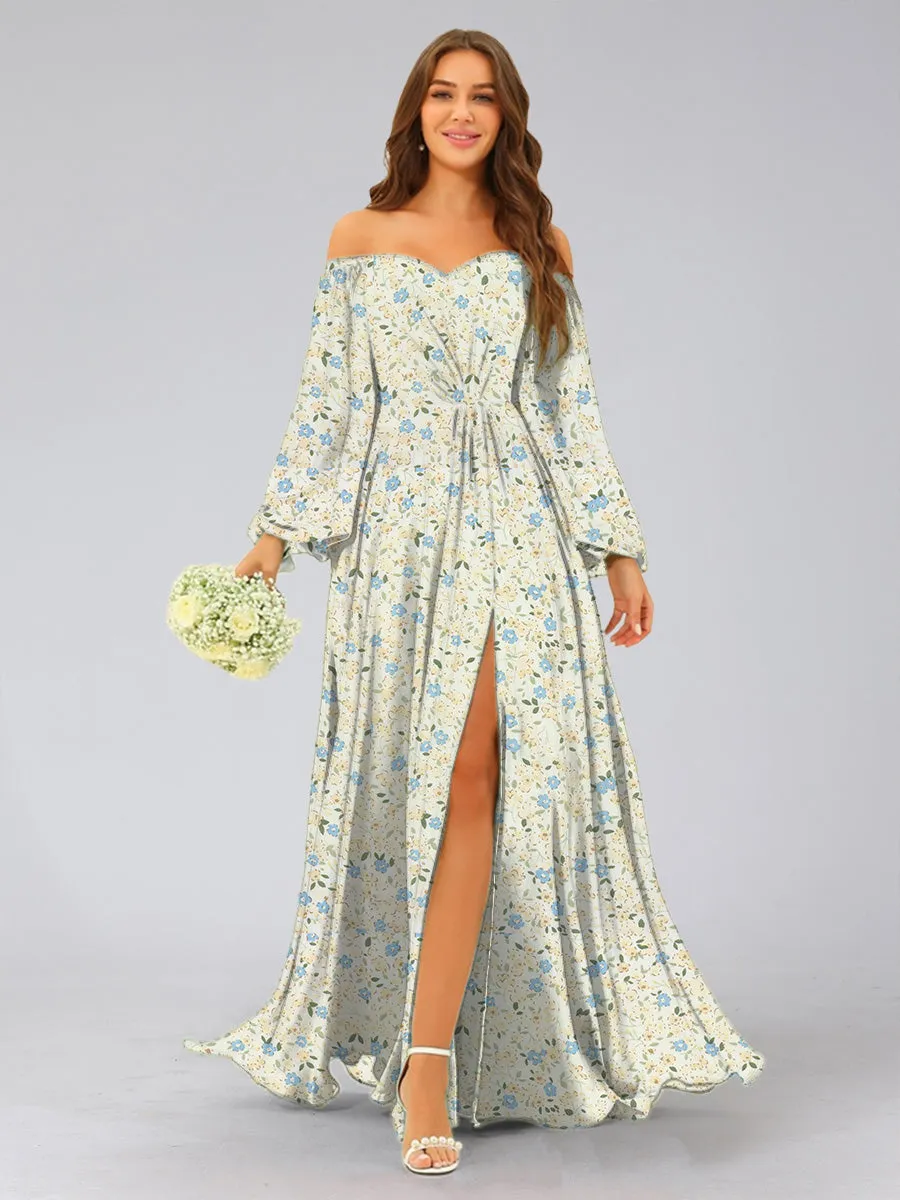 A-Line/Princess Sweetheart Long Sleeves Split Side Floral Bridesmaid Dresses sold by Lavetir product image thumbnail 3