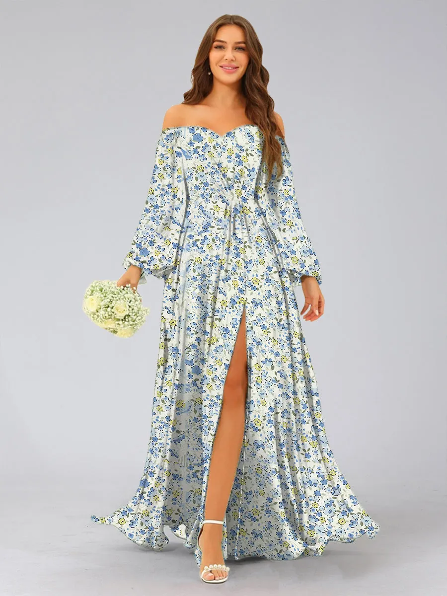 A-Line/Princess Sweetheart Long Sleeves Split Side Floral Bridesmaid Dresses sold by Lavetir