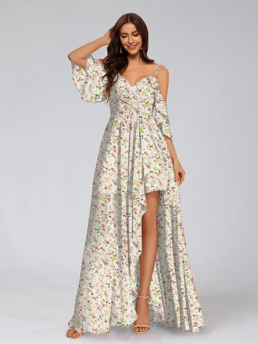 A-Line/Princess Cold Shoulder Half Sleeves Split Side Floral Bridesmaid Dresses sold by Lavetir product image thumbnail 5