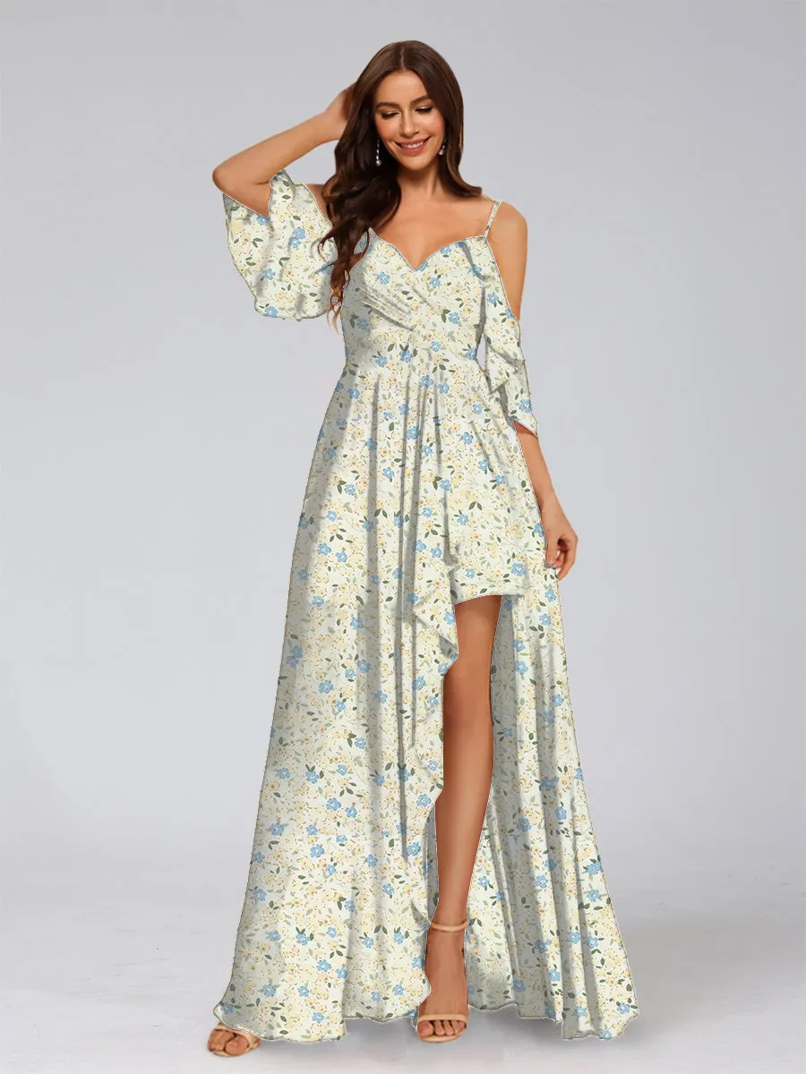 A-Line/Princess Cold Shoulder Half Sleeves Split Side Floral Bridesmaid Dresses sold by Lavetir product image thumbnail 4