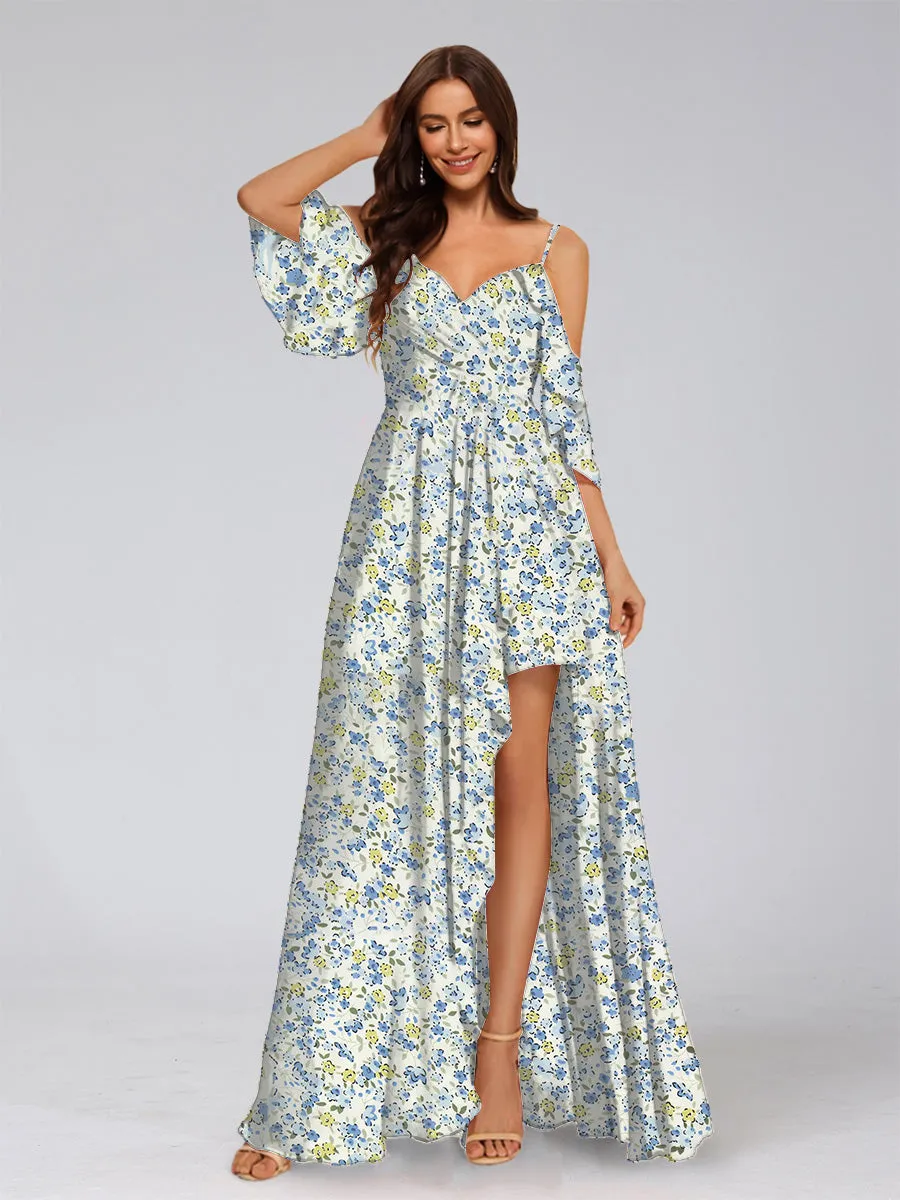 A-Line/Princess Cold Shoulder Half Sleeves Split Side Floral Bridesmaid Dresses sold by Lavetir product image thumbnail 3