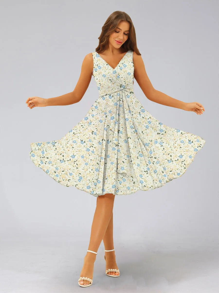 A-Line/Princess V-Neck Sleeveless Ruched Floral Bridesmaid Dresses sold by Lavetir product image thumbnail 4