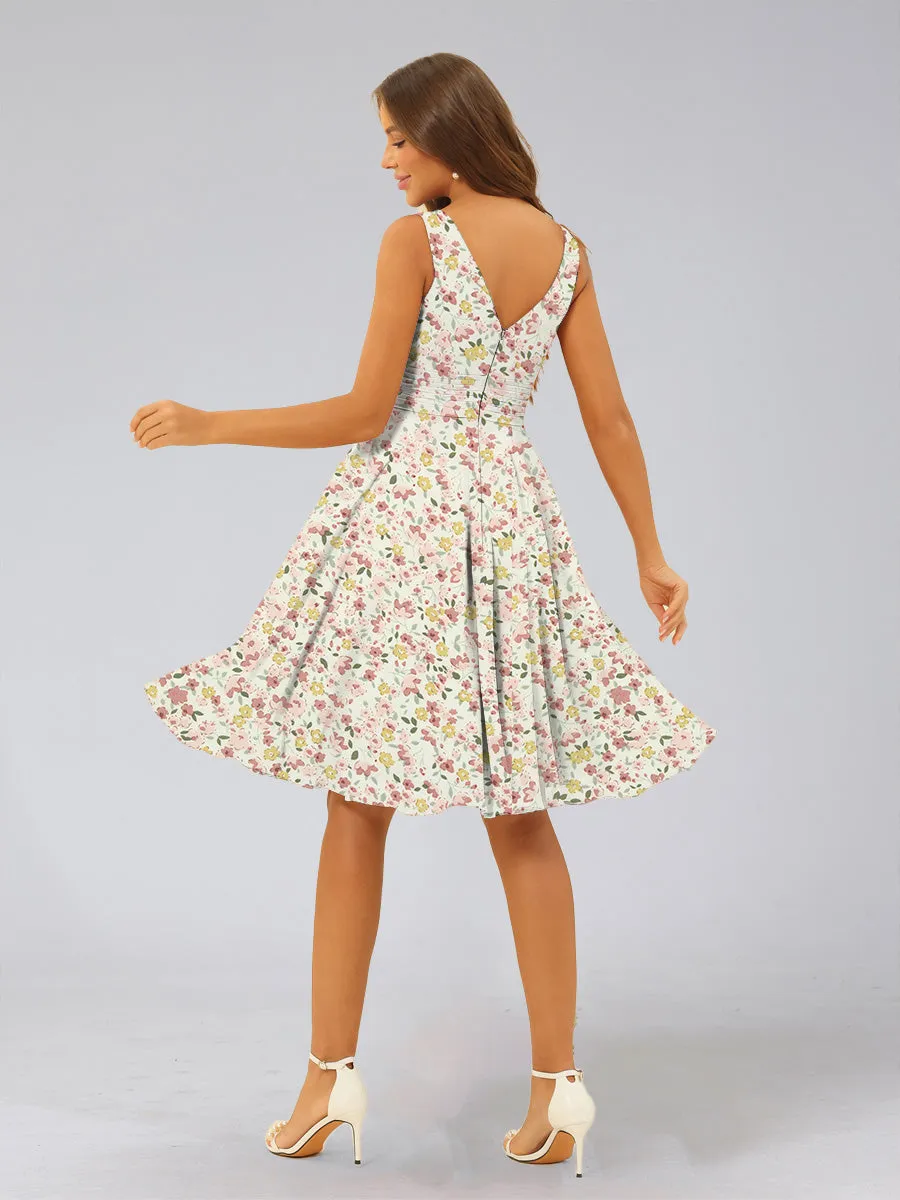 A-Line/Princess V-Neck Sleeveless Ruched Floral Bridesmaid Dresses sold by Lavetir product image thumbnail 2