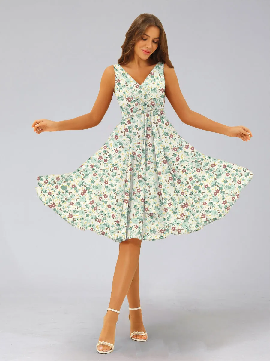 A-Line/Princess V-Neck Sleeveless Ruched Floral Bridesmaid Dresses sold by Lavetir product image thumbnail 3