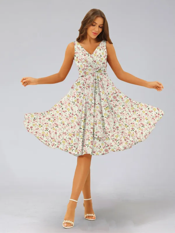 A-Line/Princess V-Neck Sleeveless Ruched Floral Bridesmaid Dresses sold by Lavetir